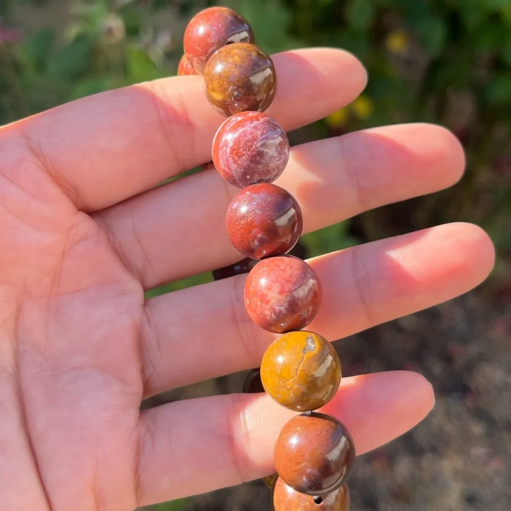 14mm stretchable red‎ brown moss agate bracelet